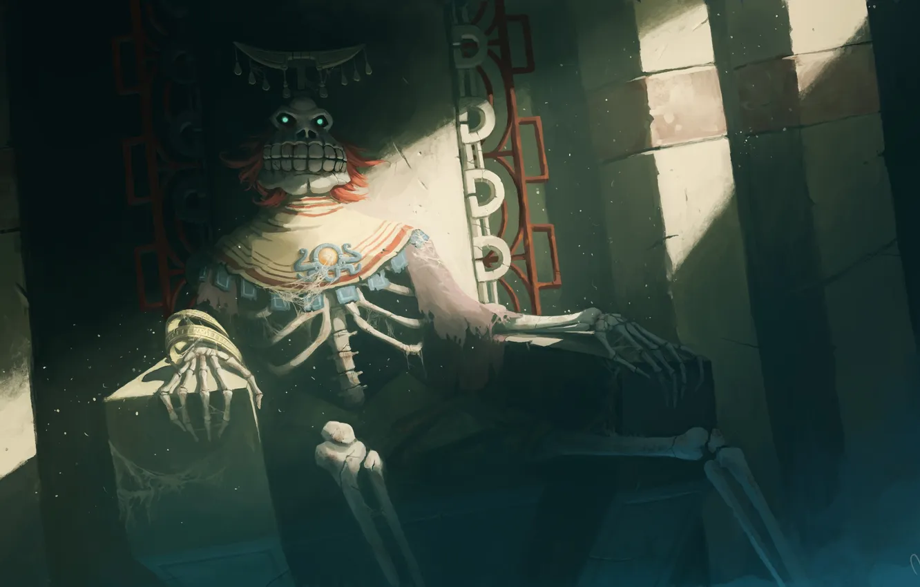 Photo wallpaper art, skeleton, the throne