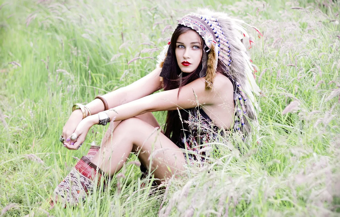 Photo wallpaper field, girl, background