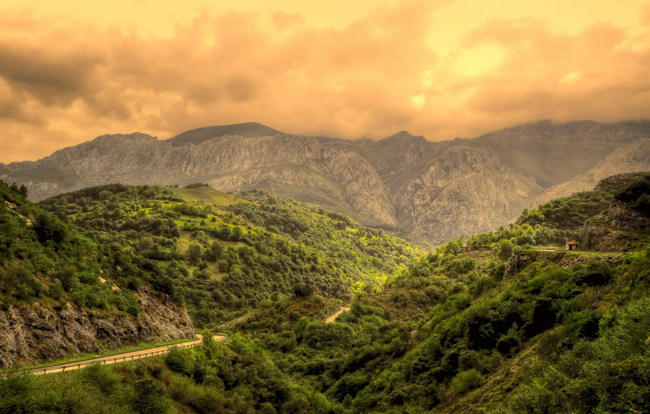 Photo wallpaper road, the sky, mountains, Spain