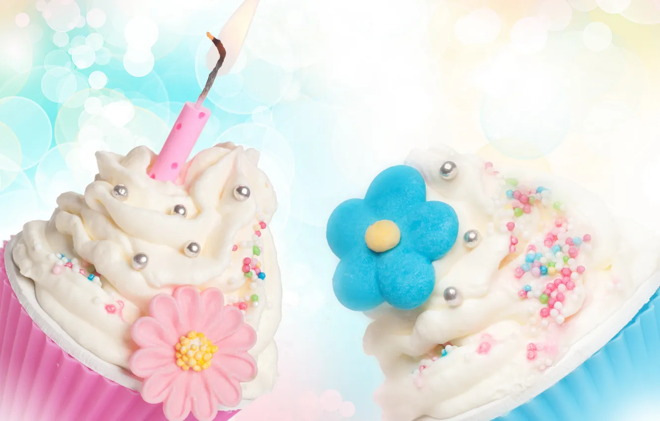 Photo wallpaper cream, cupcakes, sugar flowers