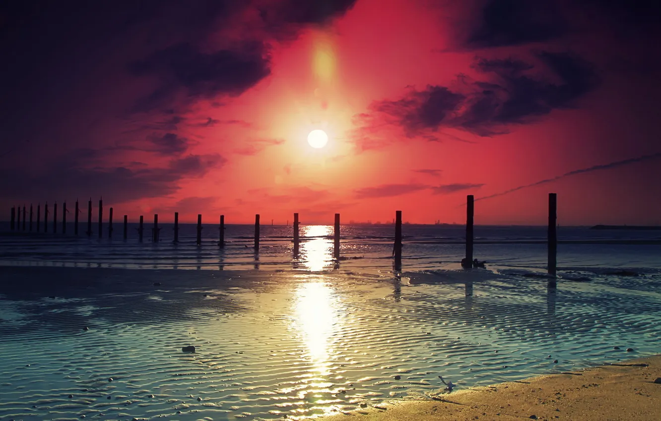 Photo wallpaper sea, landscape, sunset