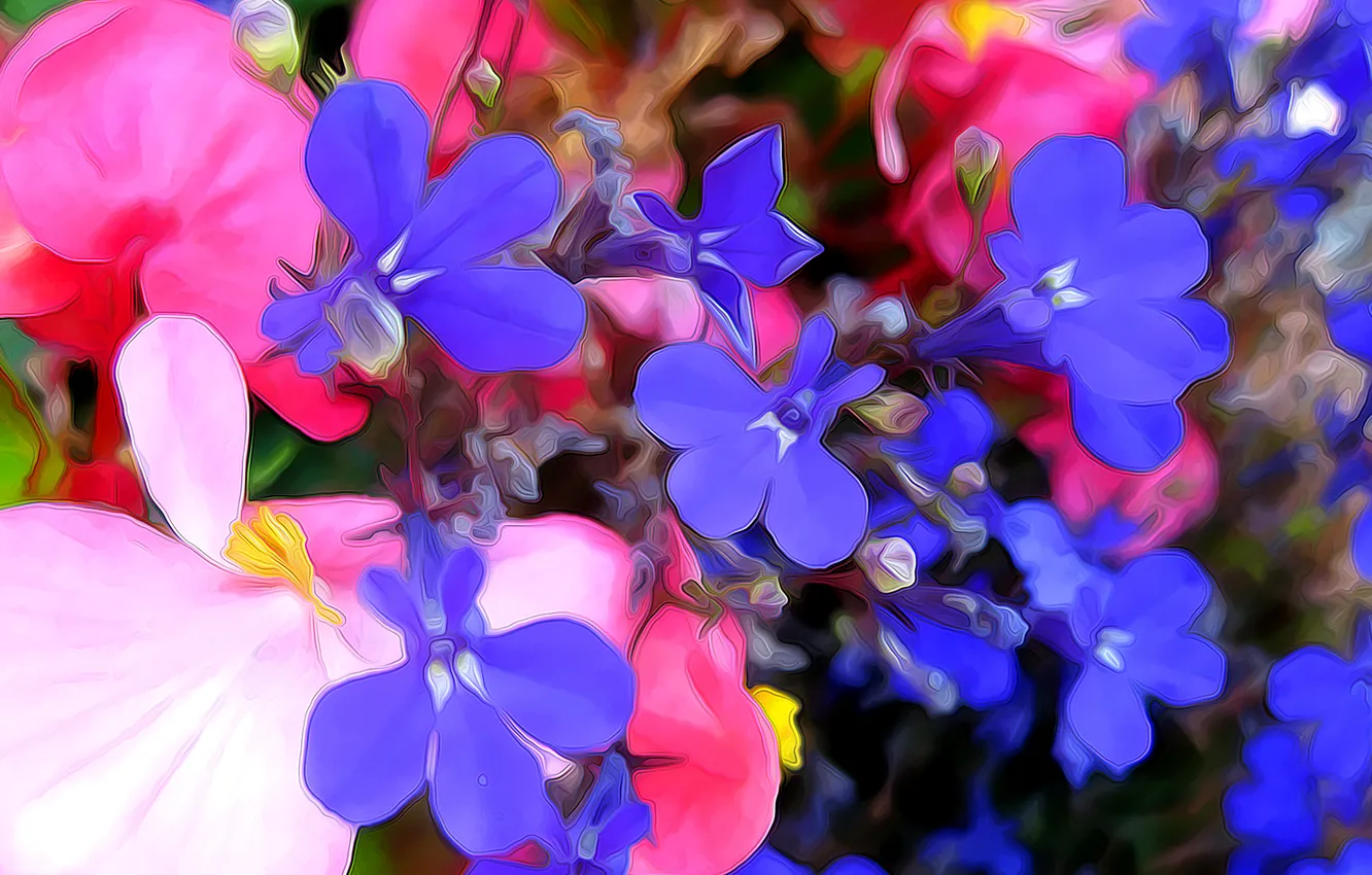 Photo wallpaper rendering, figure, vector, petals, garden, flowerbed