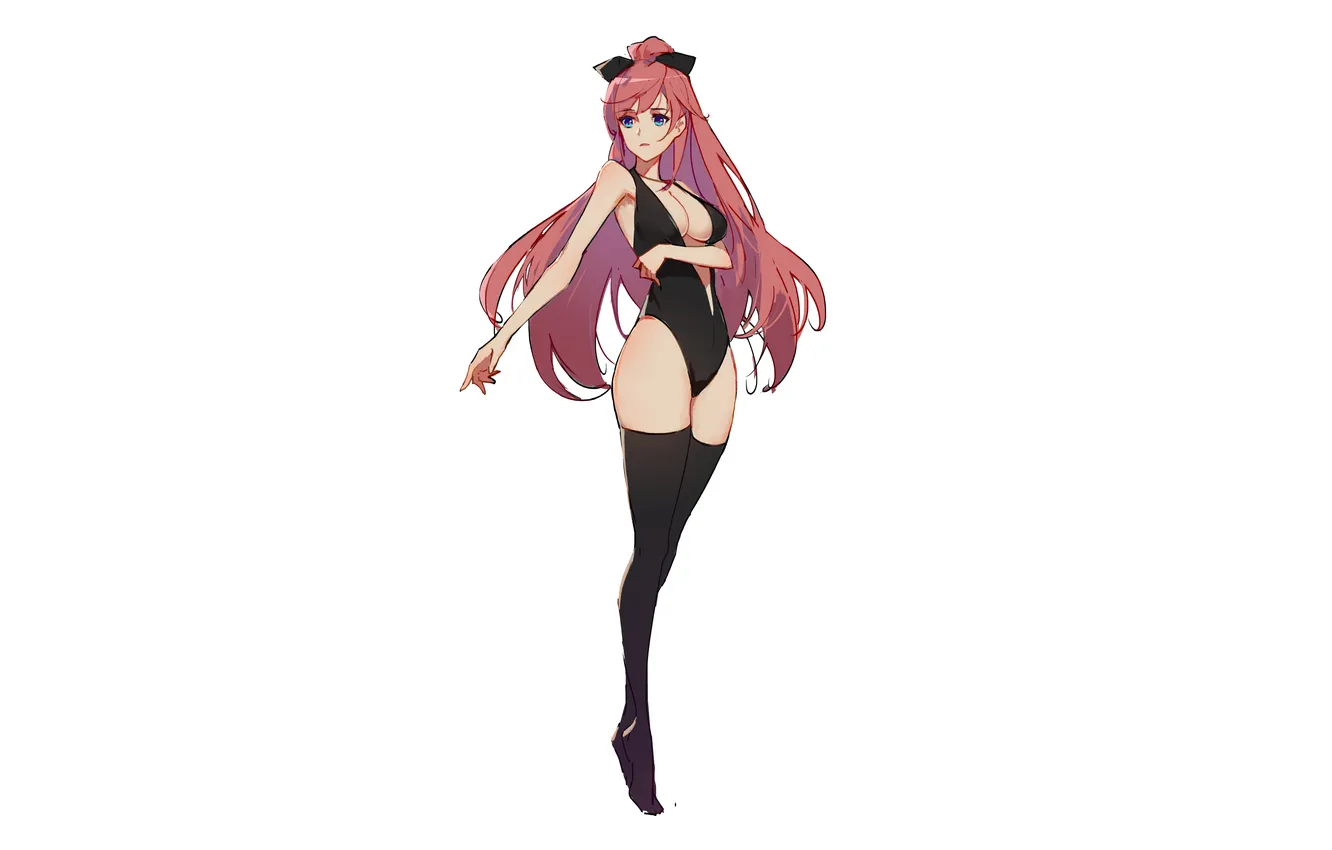 Photo wallpaper girl, sexy, cleavage, thighhighs, long hair, legs, boobs, anime