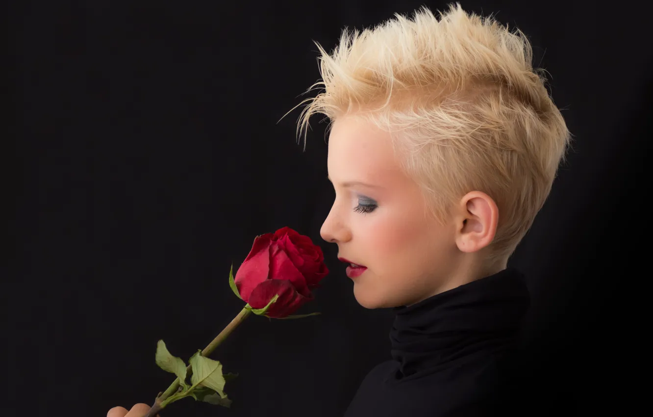 Photo wallpaper girl, rose, Blondie