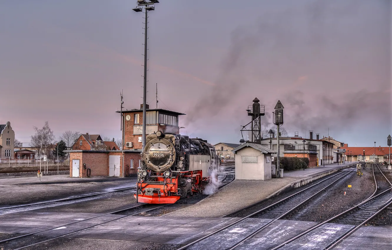 Photo wallpaper the city, train, railroad