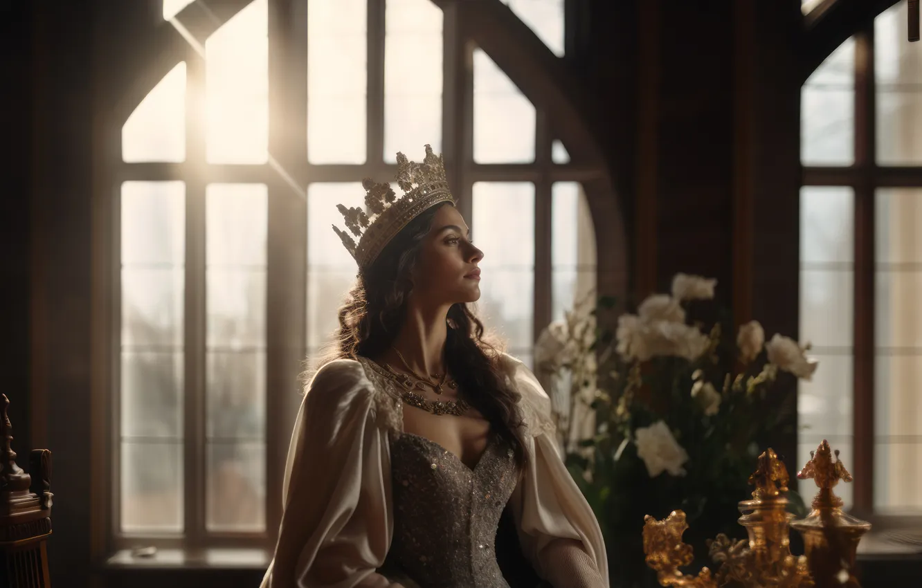 Photo wallpaper girl, castle, fantasy, Princess, Queen, AI art, neural network