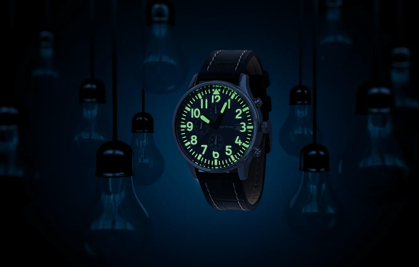 Photo wallpaper light, watch, darkness, Jack Pierre, fluorine