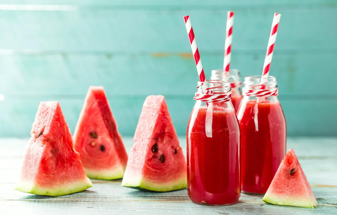 Photo wallpaper watermelon, juice, jars, drink, fresh, tube