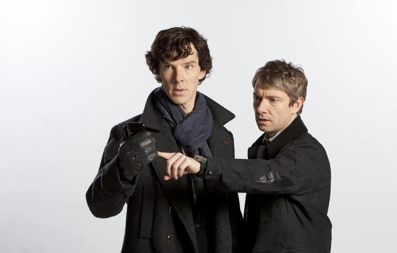 Photo wallpaper white background, Sherlock Holmes, smartphone, Martin Freeman, Benedict Cumberbatch, Sherlock, Sherlock BBC, Sherlock Holmes