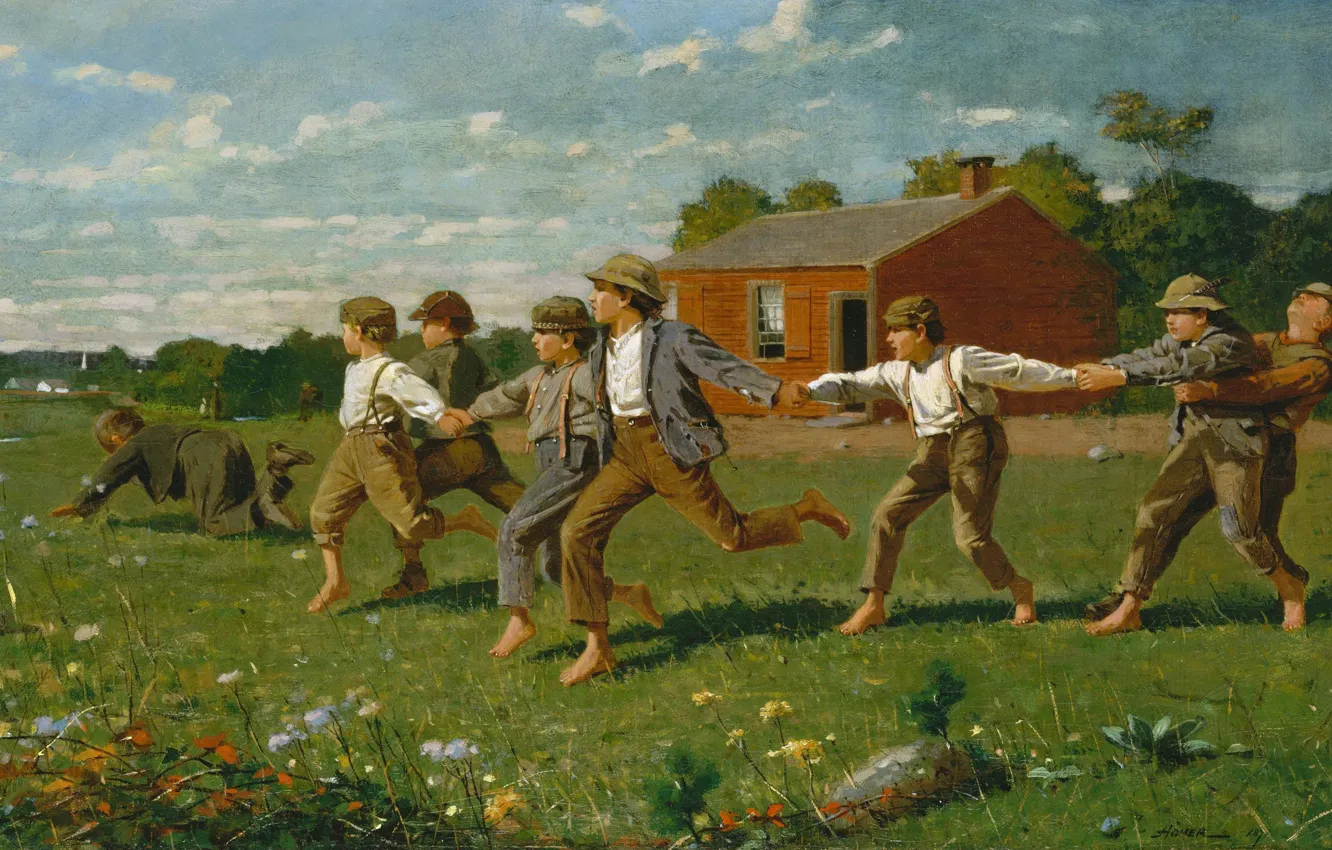 Photo wallpaper children, the game, picture, Winslow Homer, Winslow Homer, Tie A Whip