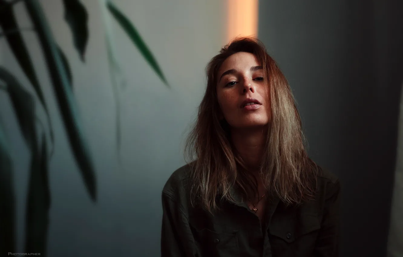 Photo wallpaper look, model, portrait, makeup, hairstyle, shirt, brown hair, bokeh