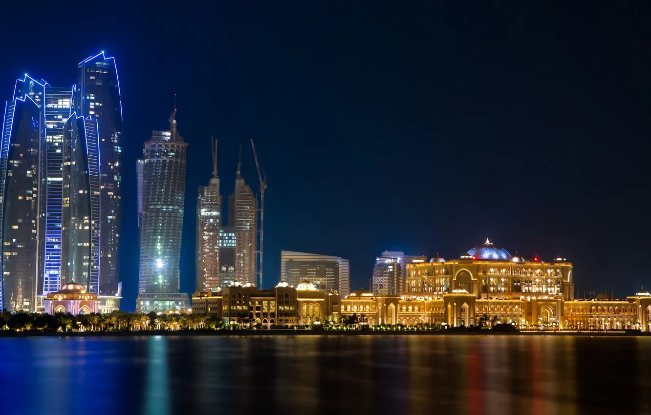 Photo wallpaper Abu Dhabi, nightscape, Jumeirah Etihad Tower