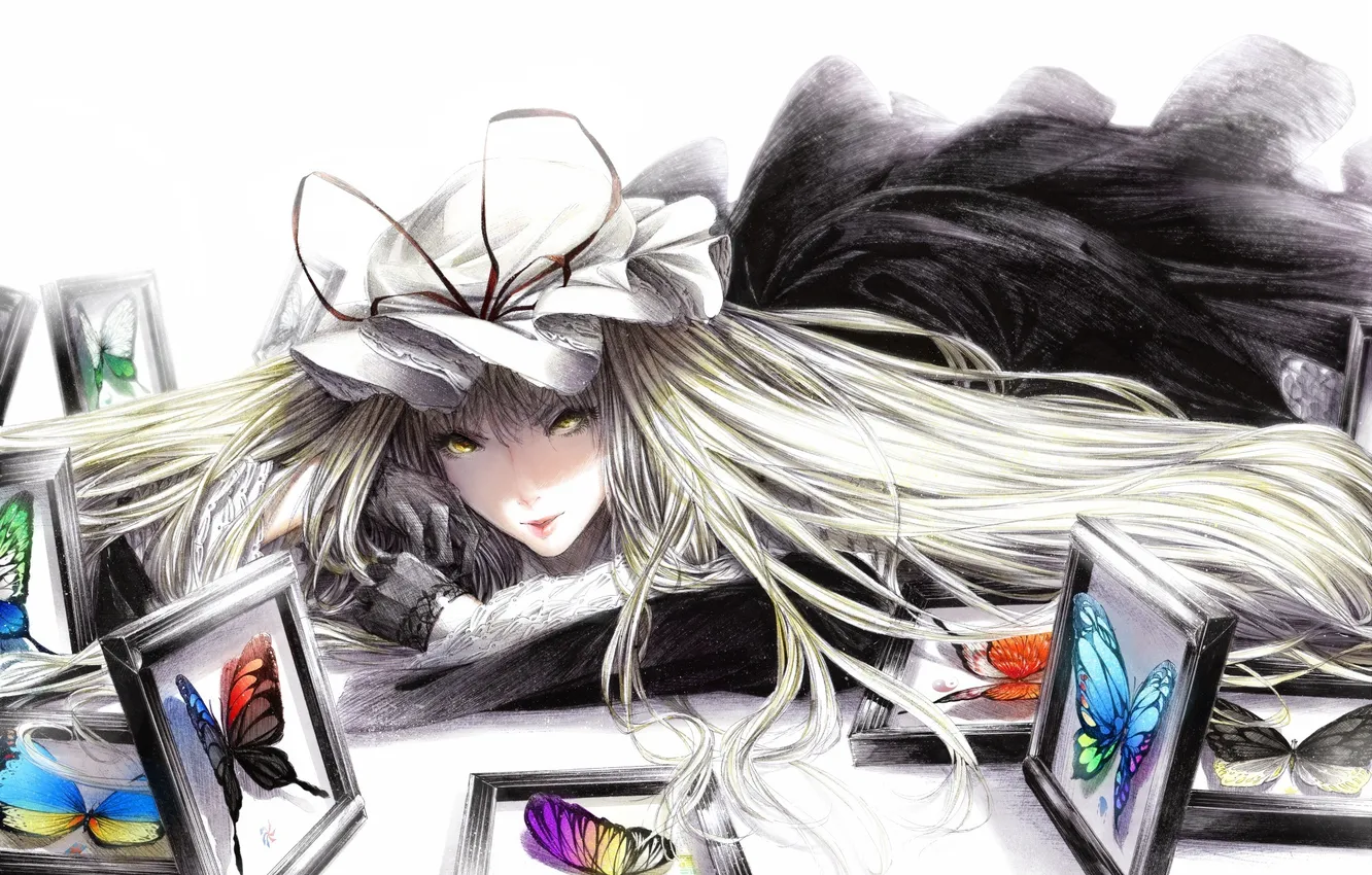 Photo wallpaper girl, butterfly, figure, frame, art, touhou, Sawasawa, Strikingly Is Wait