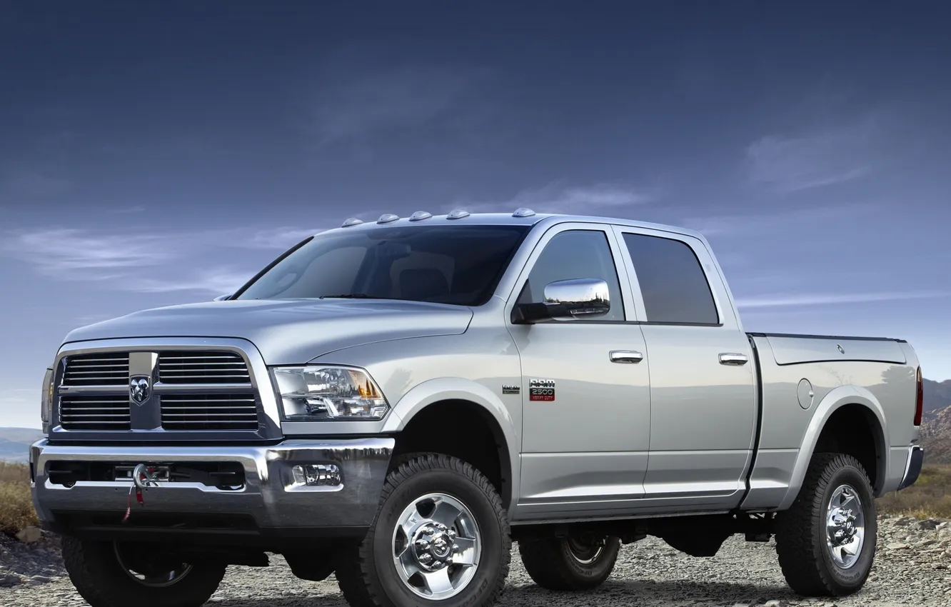 Photo wallpaper the sky, grey, Dodge, Dodge, pickup, the front, Ram, REM