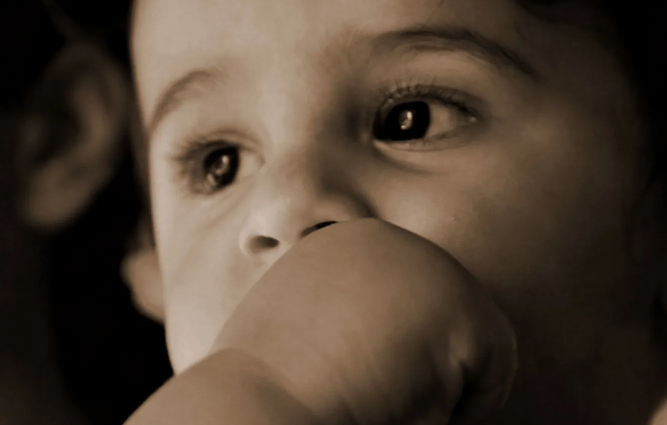 Photo wallpaper children, face, Sepia