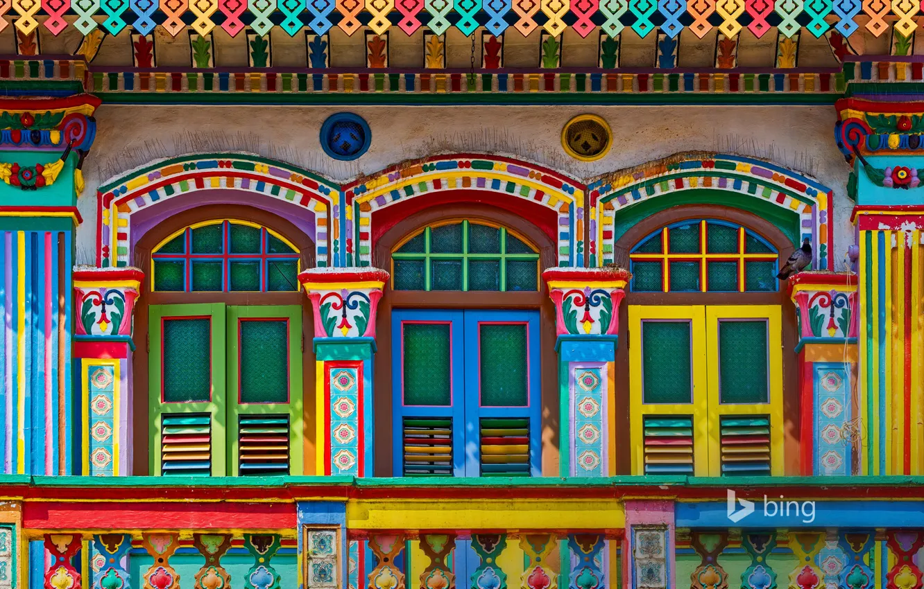 Photo wallpaper paint, the building, window, Singapore, shutters, facade, Little India