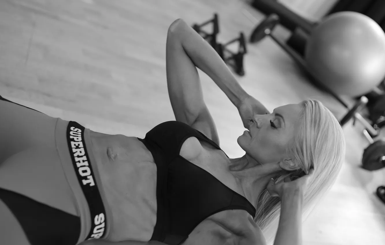 Photo wallpaper model, blonde, fitness, abs