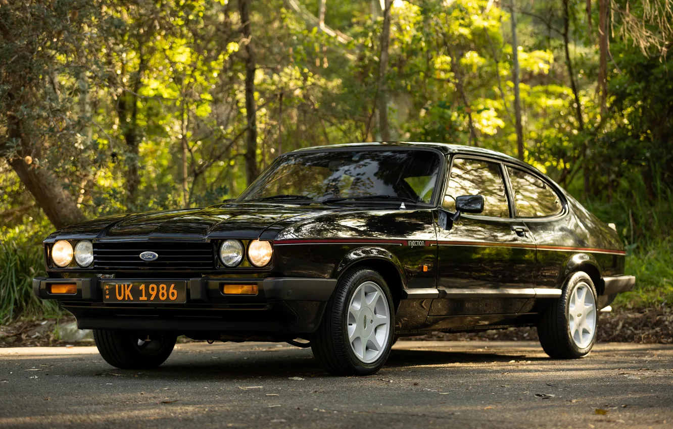 Photo wallpaper Ford, forest, black, road, Ford Capri, Injection