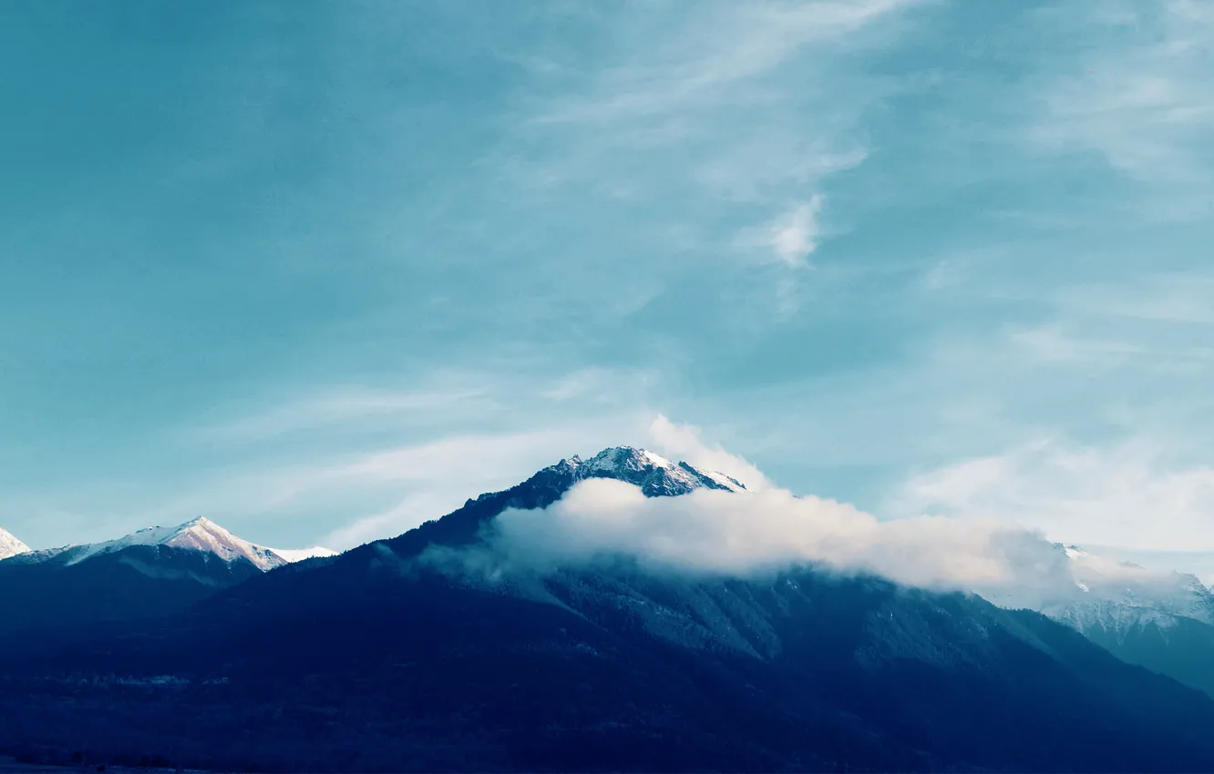 Photo wallpaper clouds, snow, mountains, nature, tops