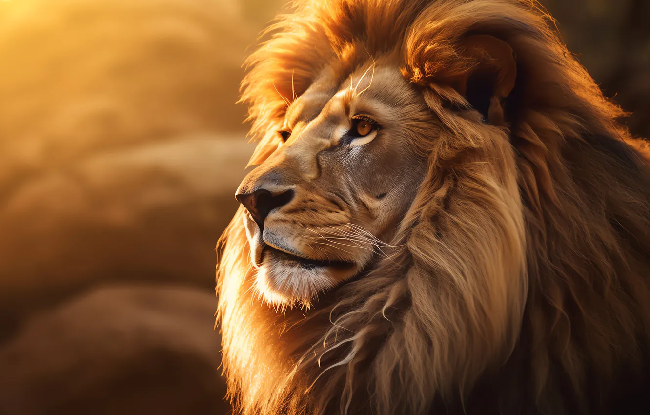 Photo wallpaper look, face, light, stones, portrait, Leo, mane, AI art