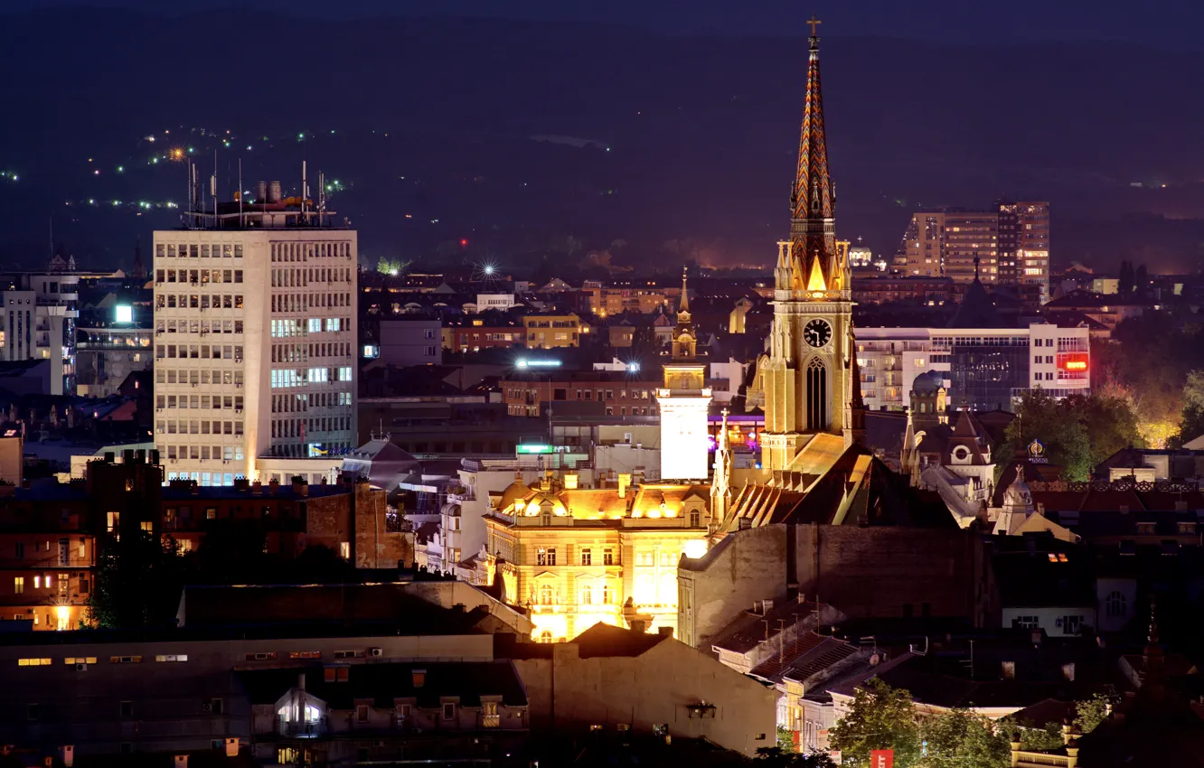 Photo wallpaper night, the city, lights, home, Serbia, Novi Sad