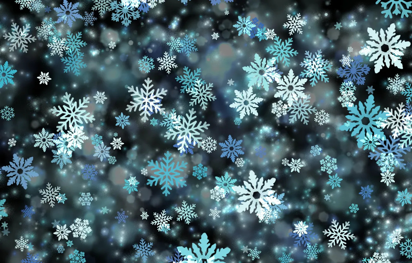 Photo wallpaper winter, snow, snowflakes, the dark background, holiday, pattern, new year, vector