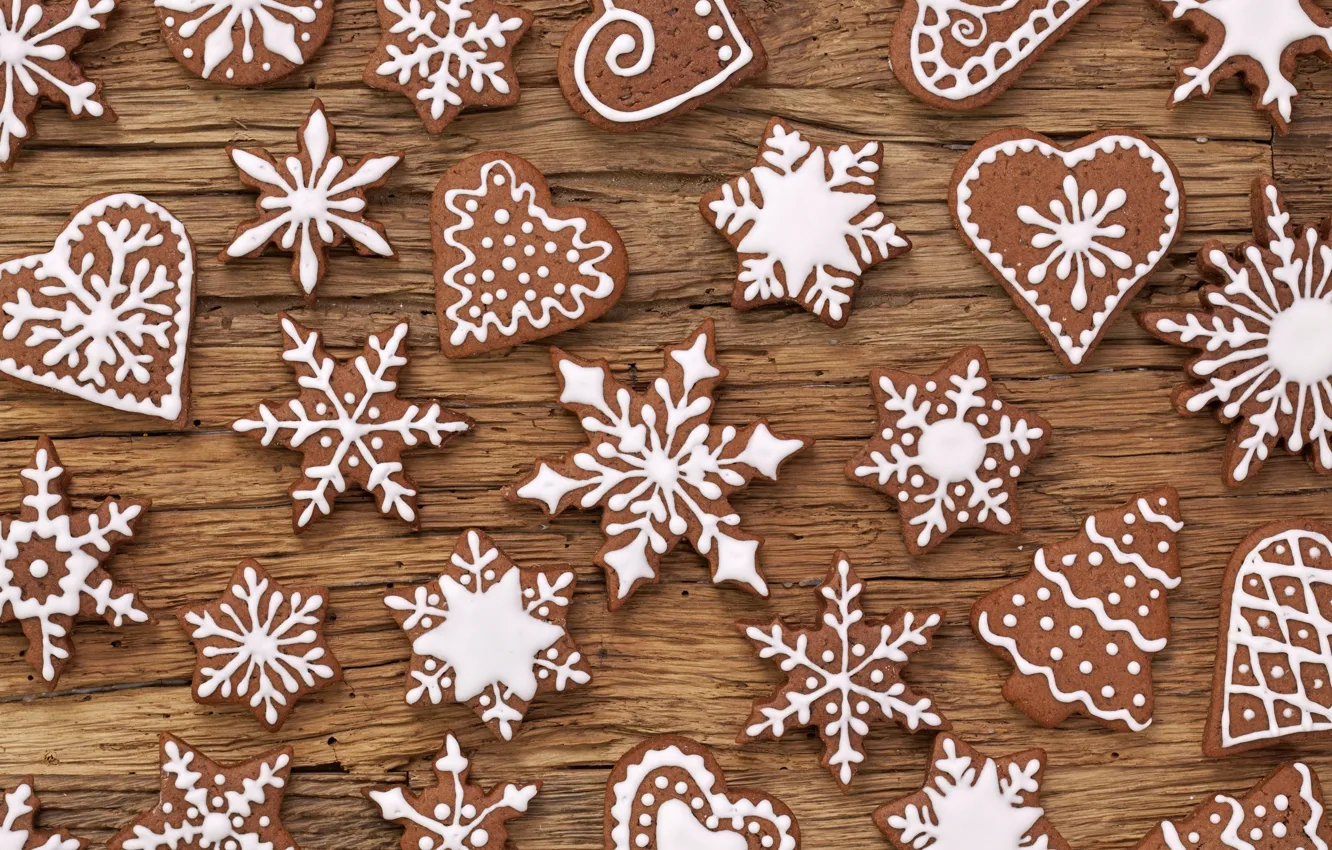Photo wallpaper food, New Year, cookies, Christmas, sweets, Christmas, figures, dessert
