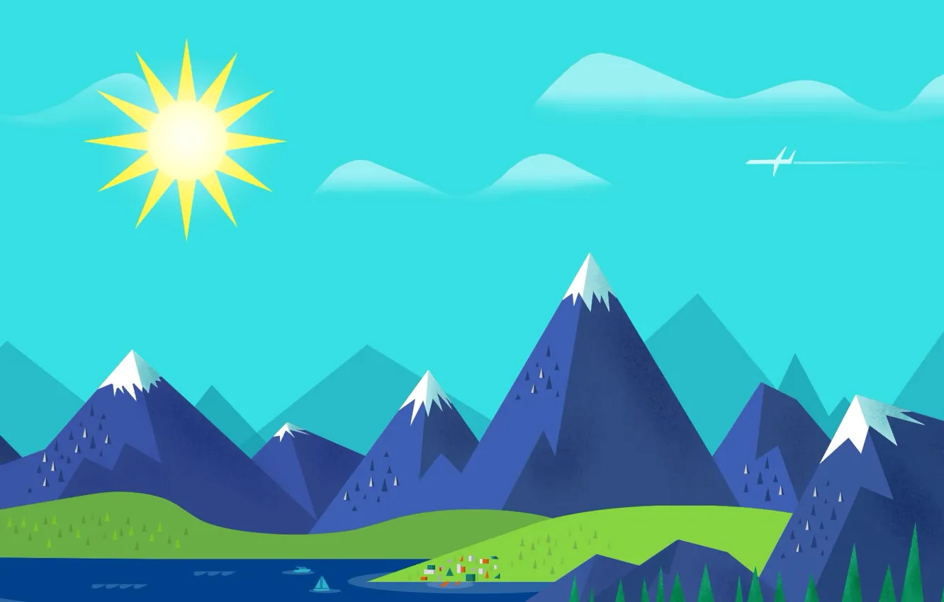 Photo wallpaper sea, the sky, landscape, mountains, the plane