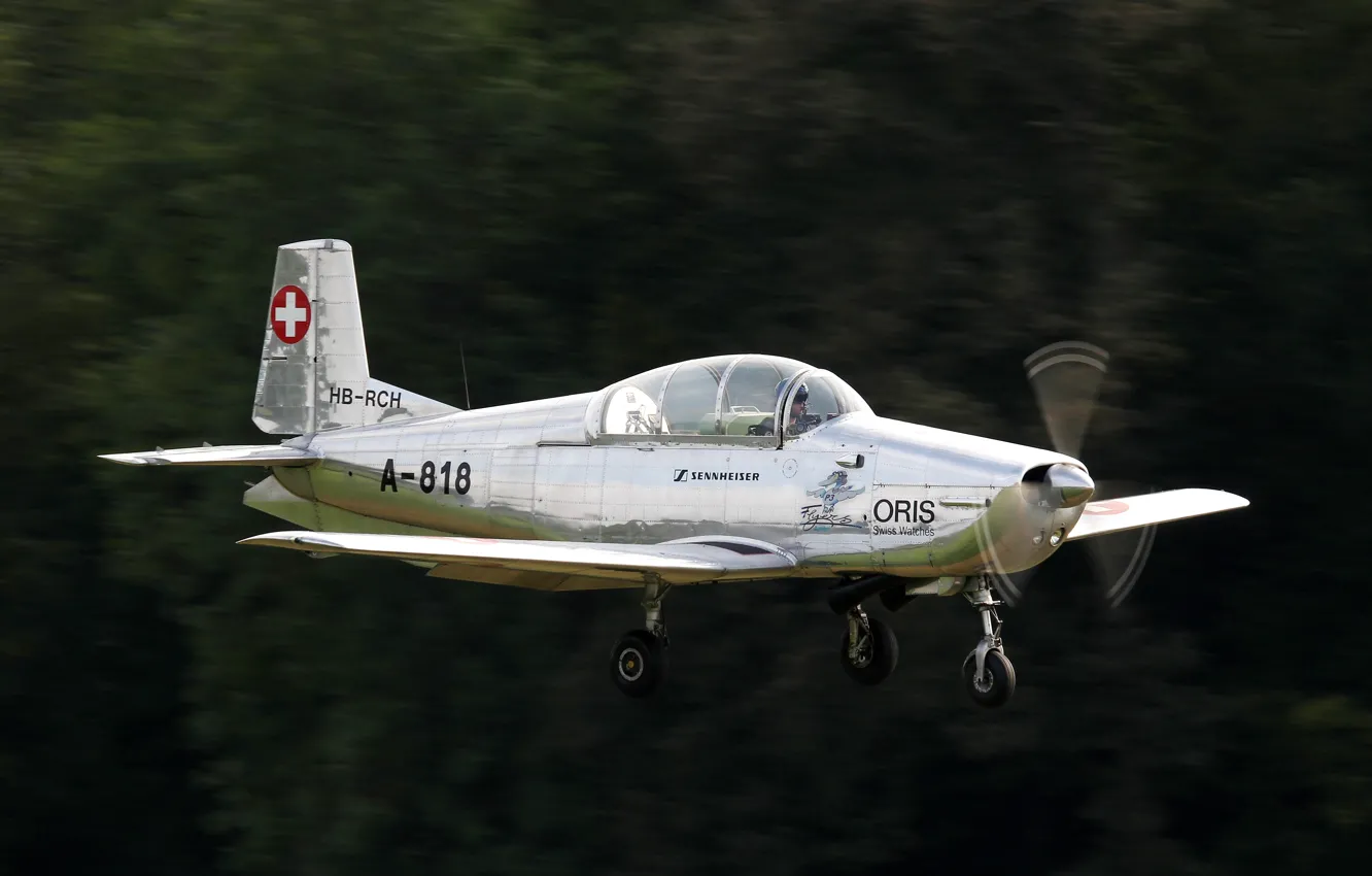Photo wallpaper the plane, single-engine, training, Swiss, P-3, Pilatus, Pilatus P-3