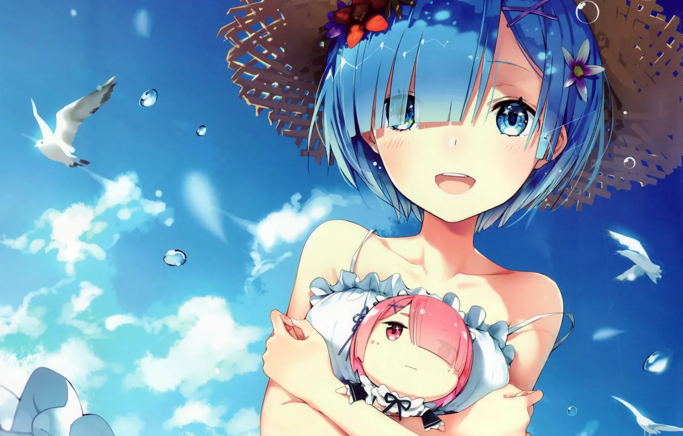 Photo wallpaper summer, girl, hat, doll, RAM, Re: Zero kara hajime chip isek or Seikatsu, From scratch, …
