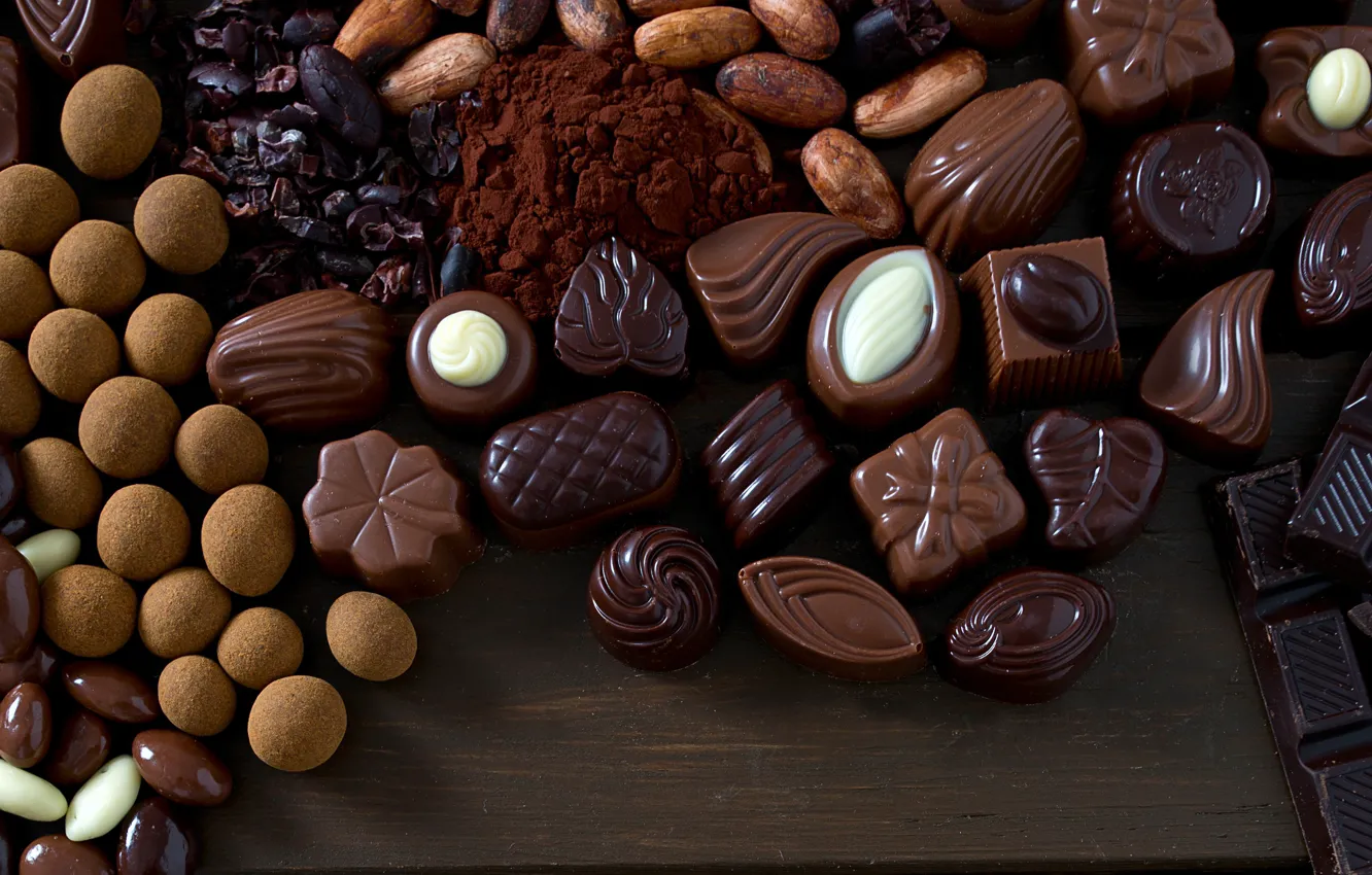 Photo wallpaper chocolate, candy, sweets, nuts, cocoa, cuts