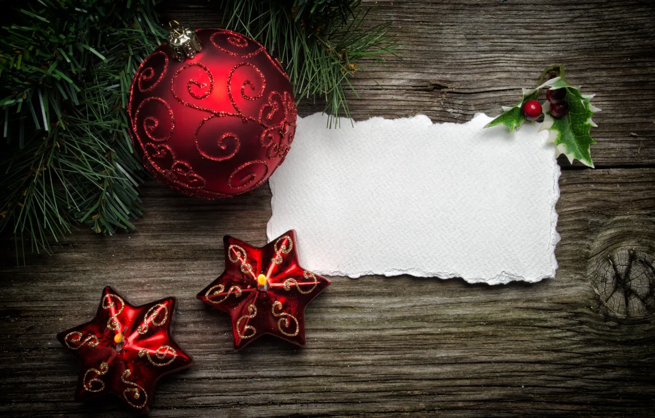 Photo wallpaper berries, table, balls, stars, Christmas decorations