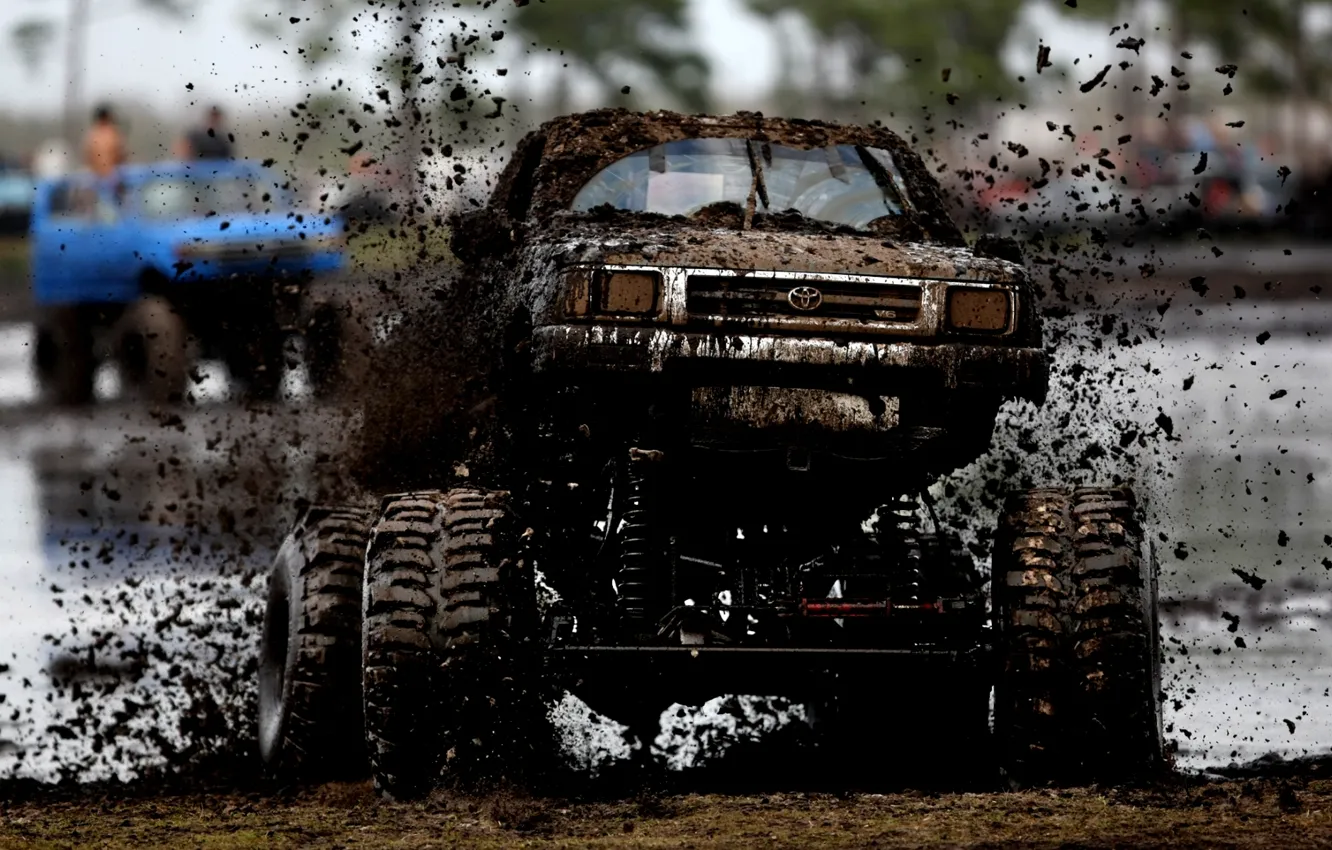 Photo wallpaper squirt, background, tuning, dirt, jeep, Toyota, pickup, Hilux