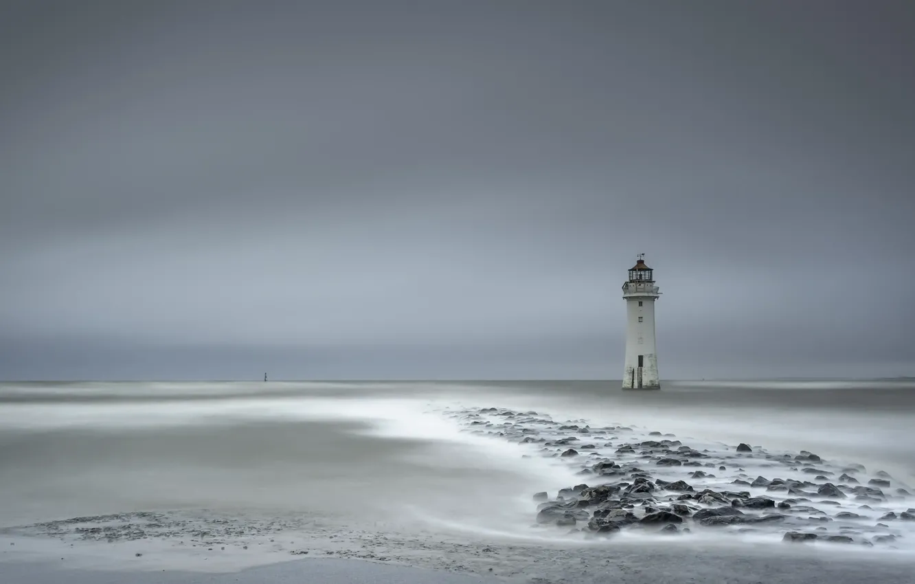 Photo wallpaper sea, lighthouse, England, United Kingdom, Wirral Metropolitan Borough