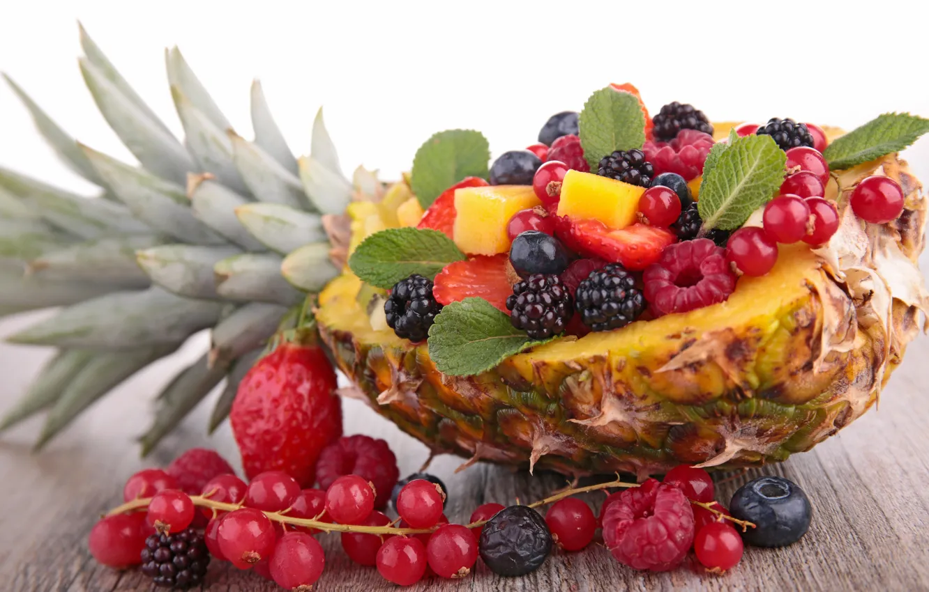 Photo wallpaper berries, pineapple, abundance