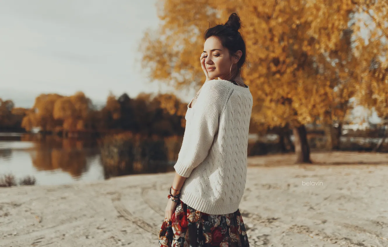 Photo wallpaper girl, pose, hair, hands, dress, Belavin, Alexander Belavin