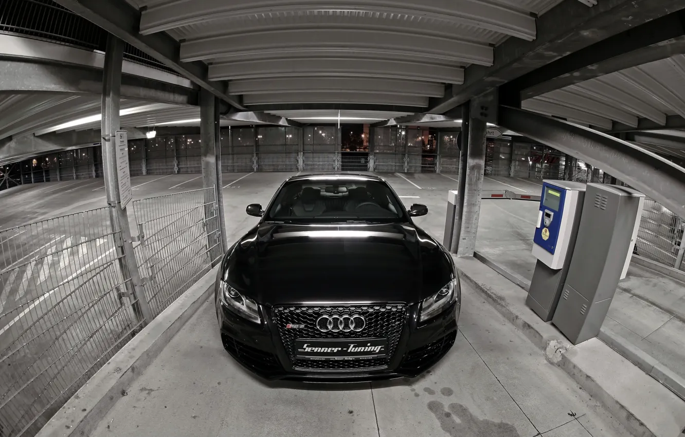 Photo wallpaper Audi, Black, Logo, The hood, Lights, RS5, Tuning