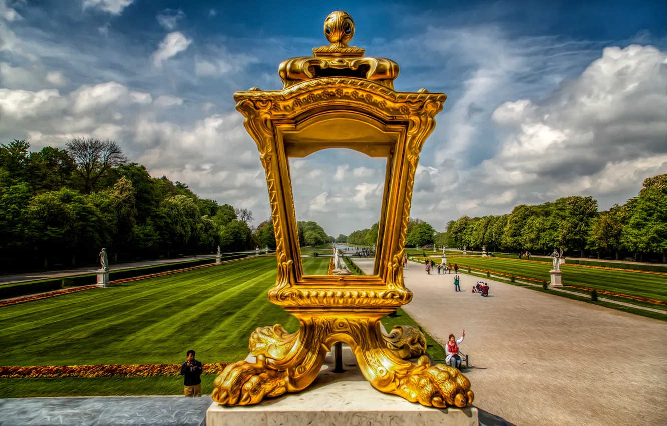 Photo wallpaper the sky, trees, alley