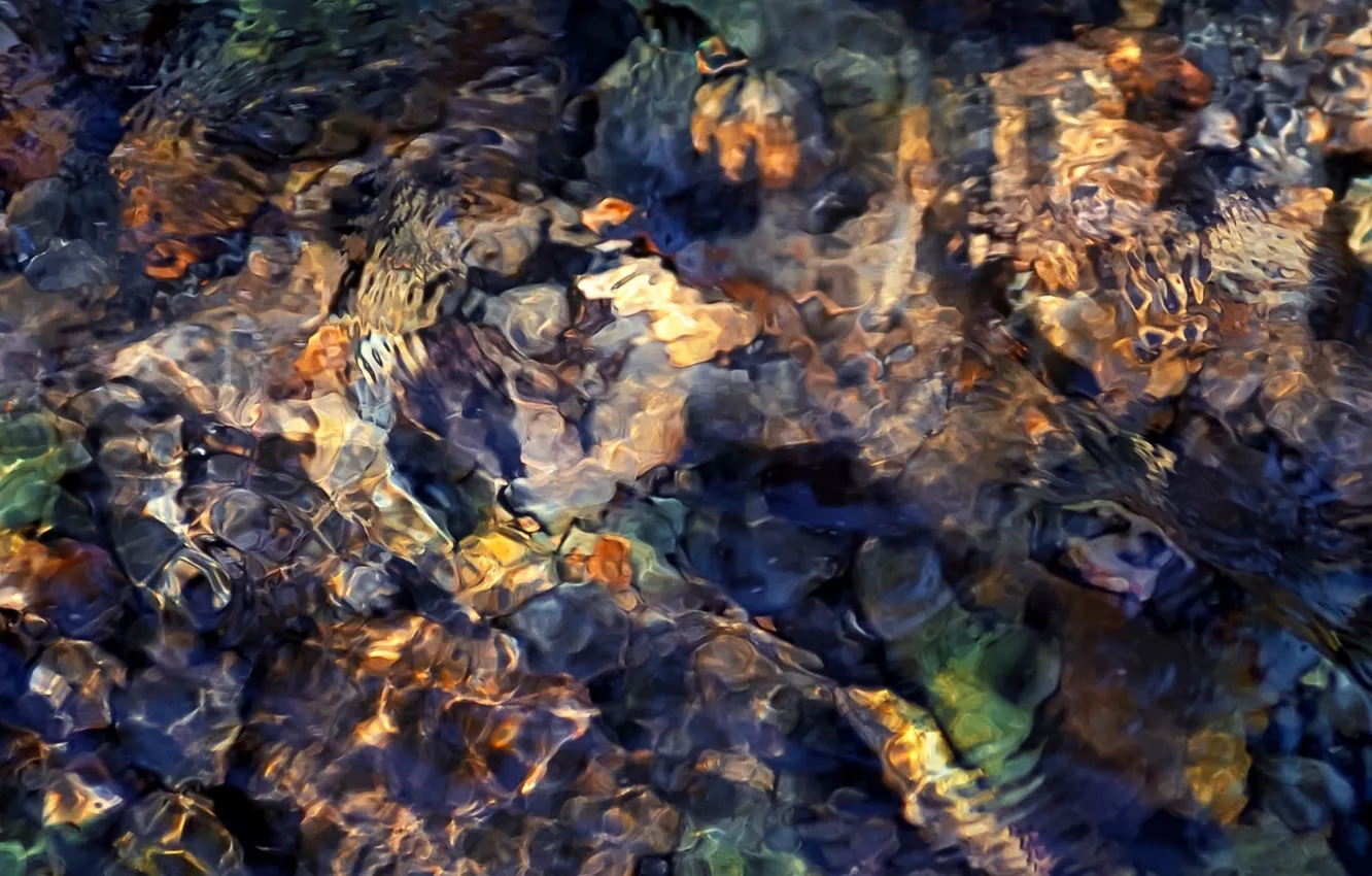 Photo wallpaper water, glare, stones