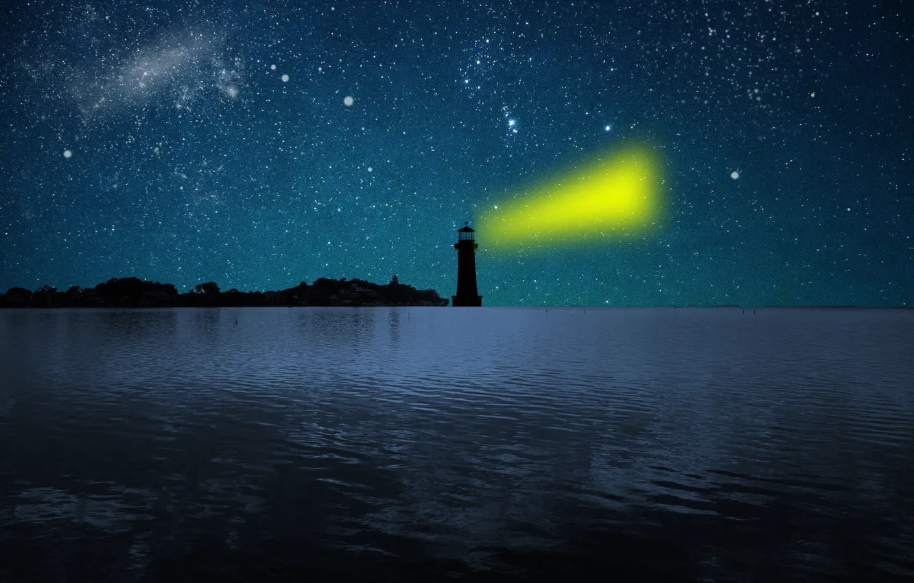 Photo wallpaper sea, the sky, light, night, lighthouse