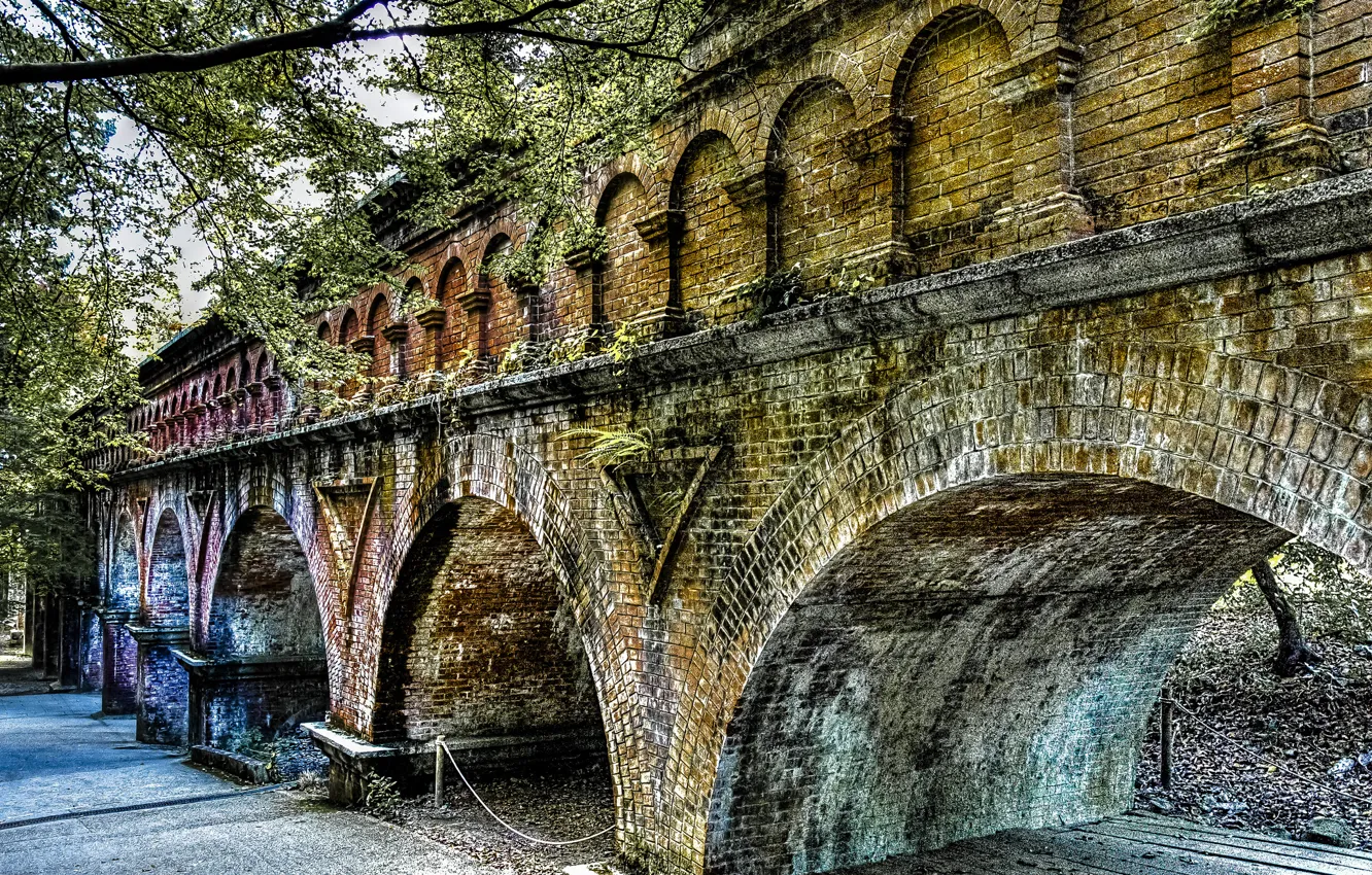 Photo wallpaper autumn, bridge, HDR, arch
