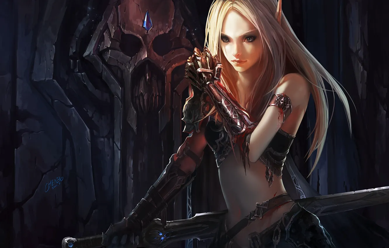 Photo wallpaper blood, sword, armor, WoW, World of Warcraft, elf, chenbo