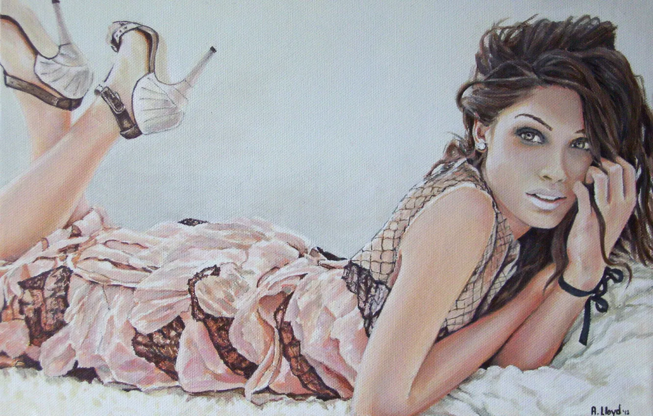 Photo wallpaper eyes, look, girl, hair, hands, makeup, dress, lips