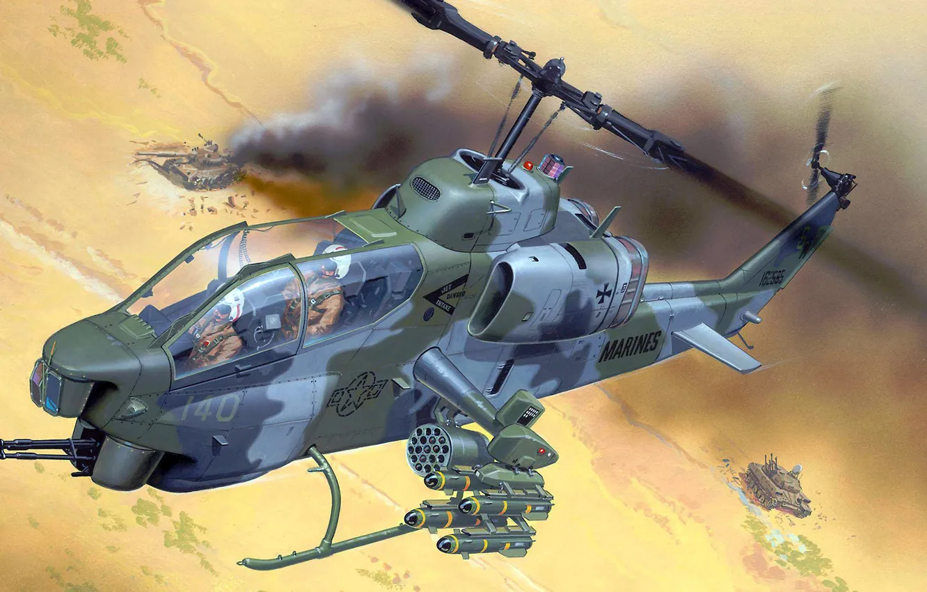 Photo wallpaper figure, art, tank, USA, Cobra, helicopter, Bell, Super