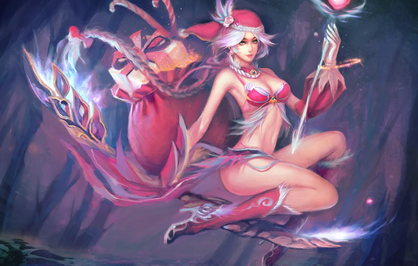 Photo wallpaper girl, gift, Christmas, bag