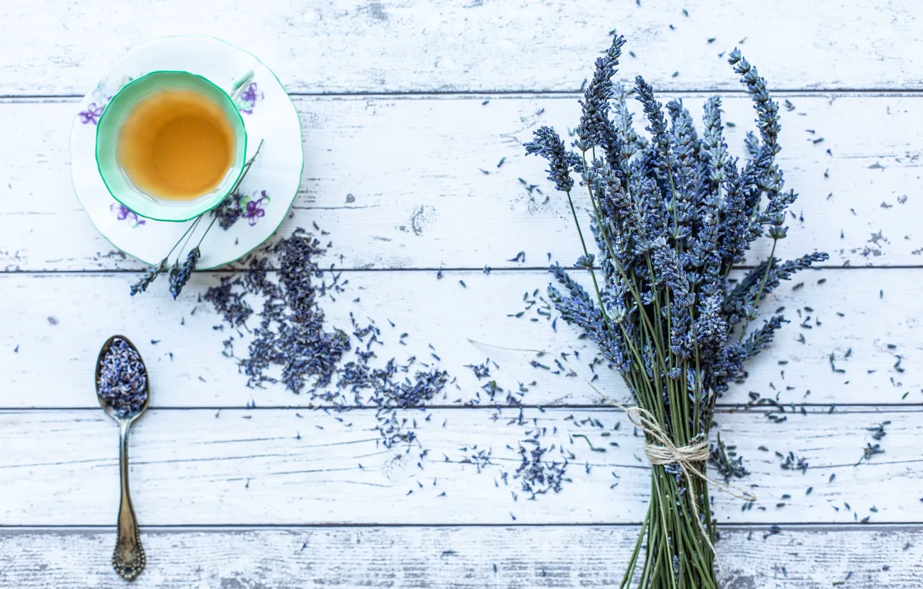 Photo wallpaper tea, spoon, lavender