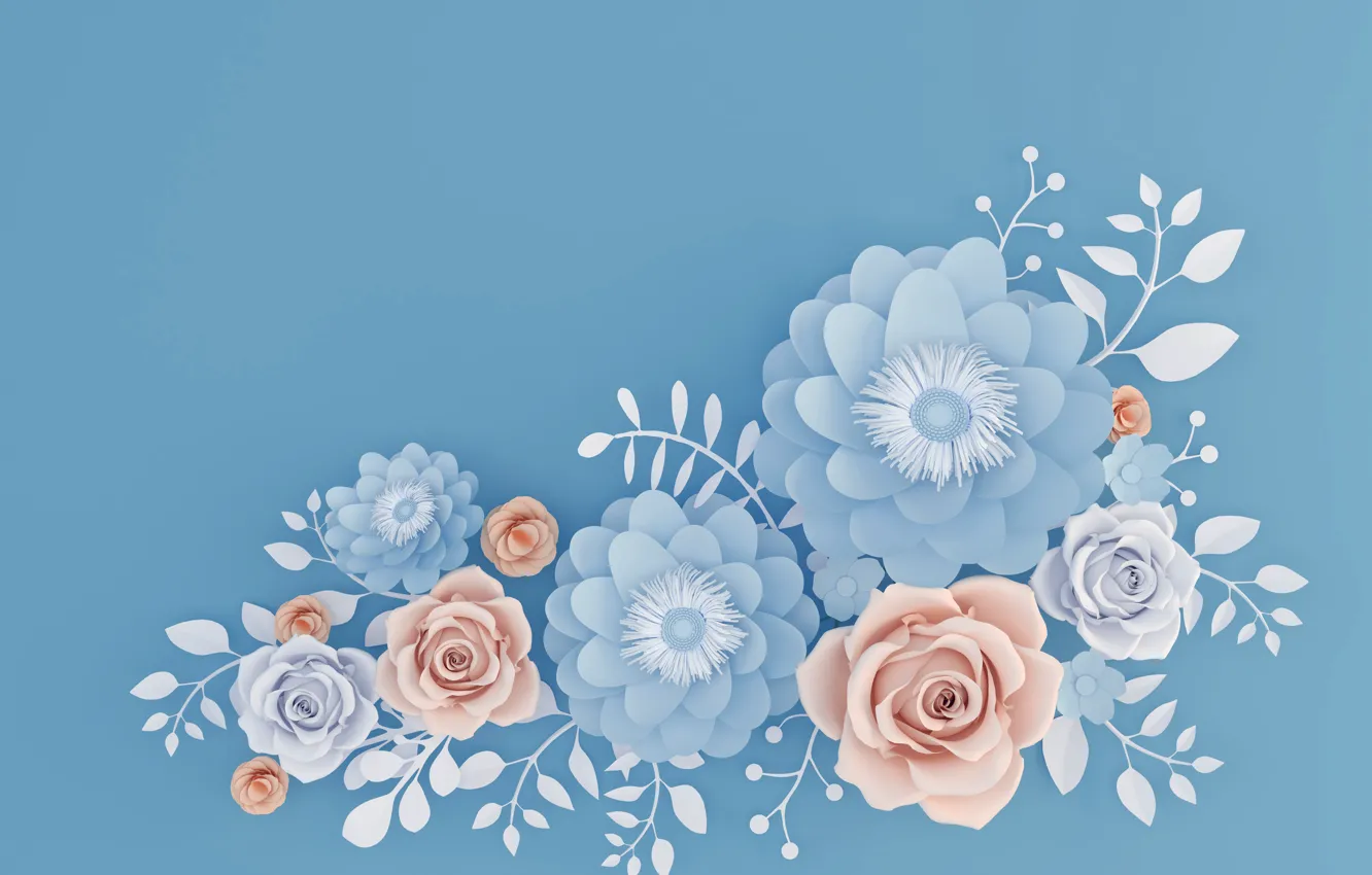 Photo wallpaper flowers, blue, background