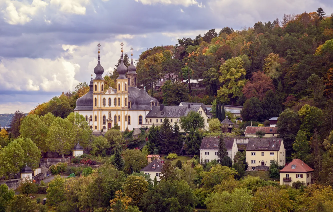 Photo wallpaper trees, landscape, nature, the city, home, Germany, hill, Church