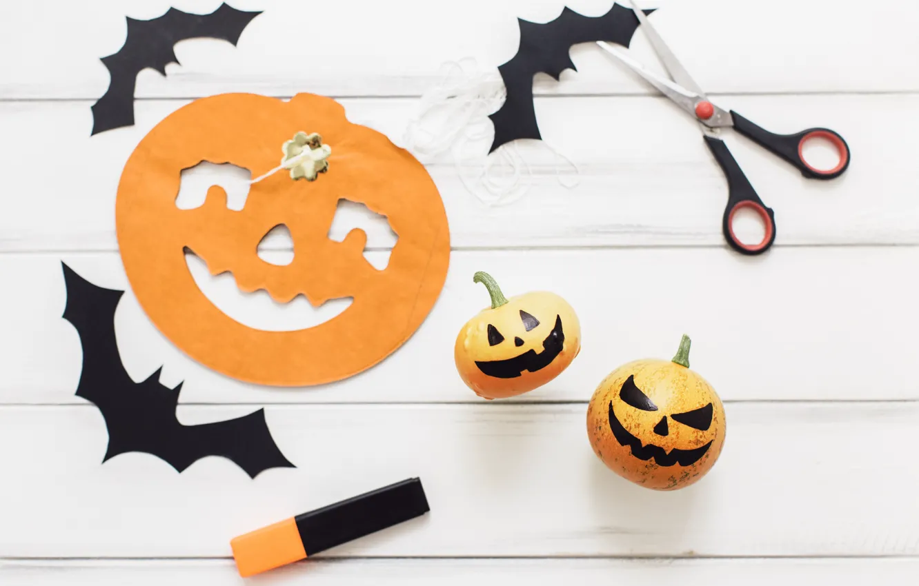 Photo wallpaper holiday, mouse, pumpkin, Halloween, scissors