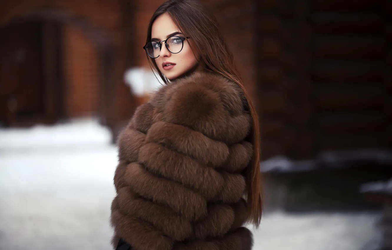 Photo wallpaper winter, Girl, glasses, Maxim Romanov, Sasha Okhotskiy